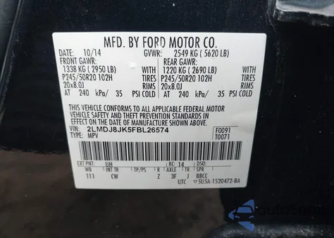 2015 Lincoln Mkx z USA, uszkodzony, nr VIN 2LMDJ8JK5FBL26574